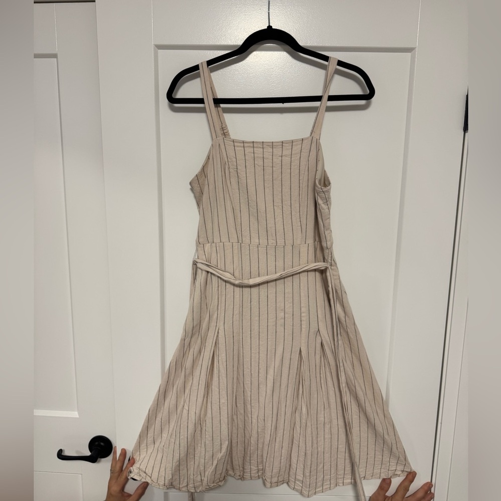 Striped Beige Sleeveless Dress